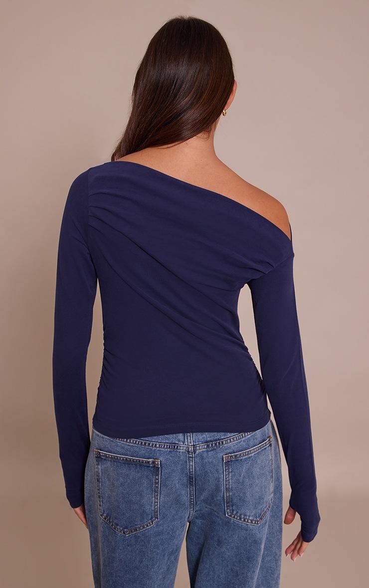 Pretty Little Thing Dark Indigo Soft Cotton Ruched Asymmetric Long Sleeve Top