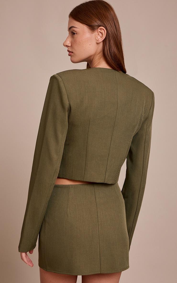 Pretty Little Thing Dark Khaki Tailored Woven Cropped Blazer