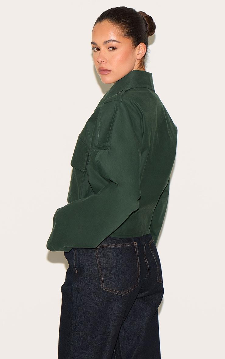 Pretty Little Thing Dark Khaki Trench Detail Cropped Zip Up Jacket