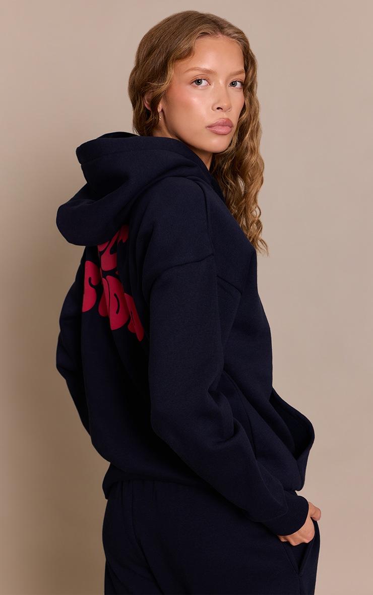 Pretty Little Thing Dark Navy PLT Studio Print Oversized Hoodie