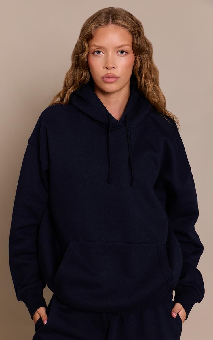 Pretty Little Thing Dark Navy PLT Studio Print Oversized Hoodie