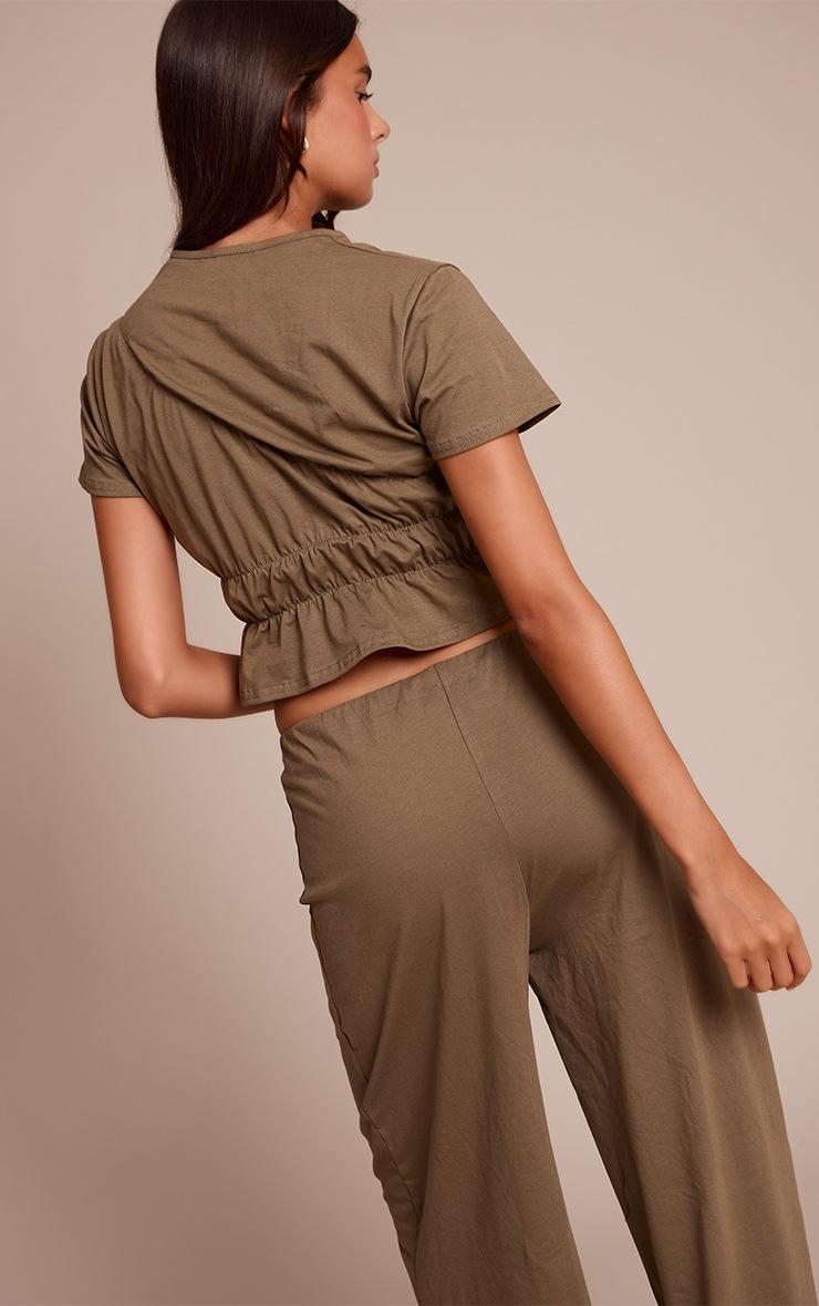 Pretty Little Thing Dark Olive Cotton Ruched Detail Top