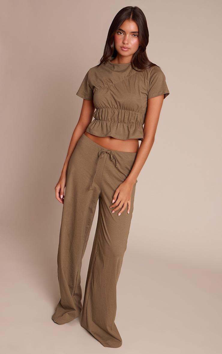 Pretty Little Thing Dark Olive Cotton Ruched Detail Top
