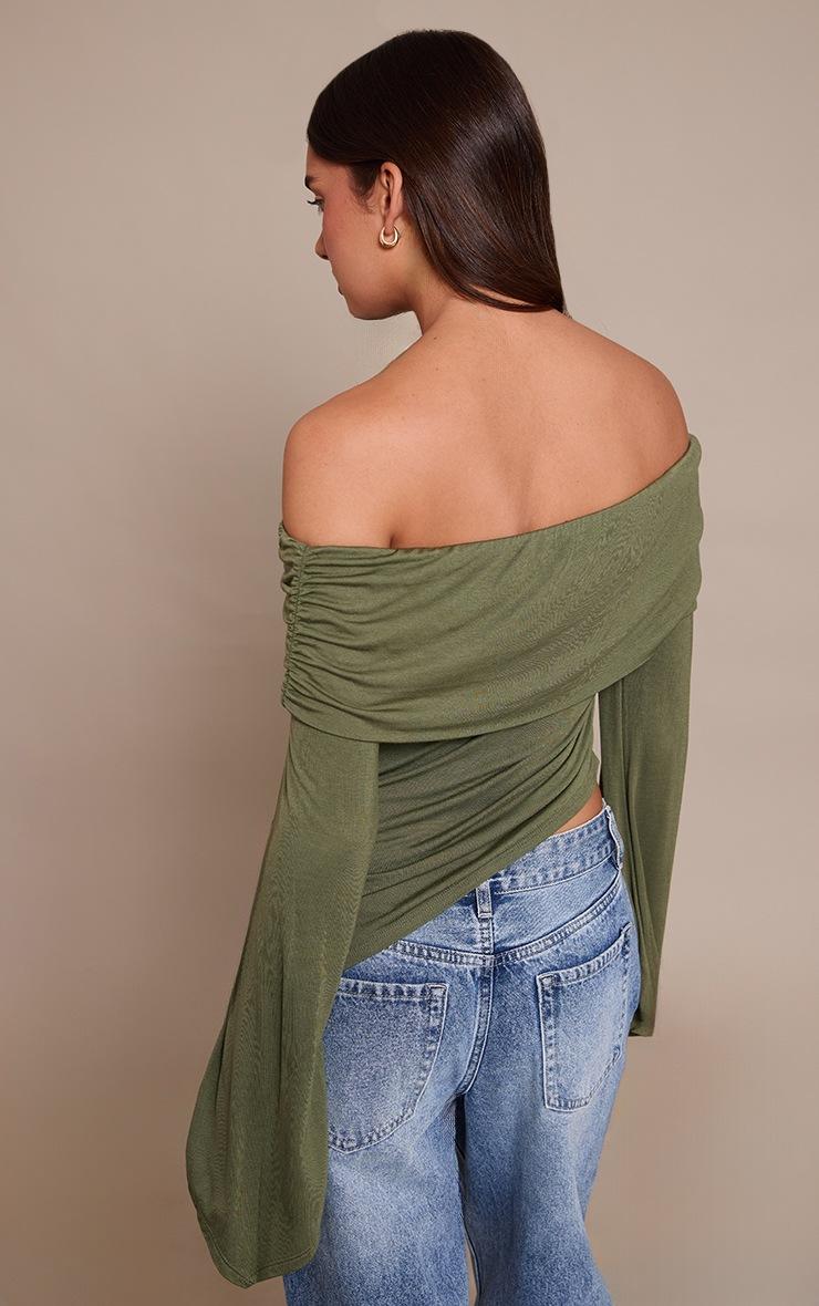 Pretty Little Thing Dark Olive Jersey Fold Over Detail Long Sleeve Top