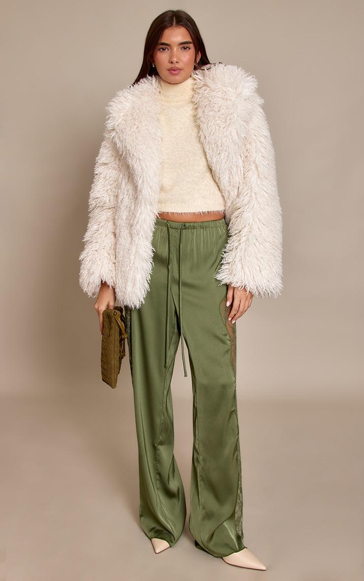 Pretty Little Thing Dark Olive Satin Lace Drawstring Pants