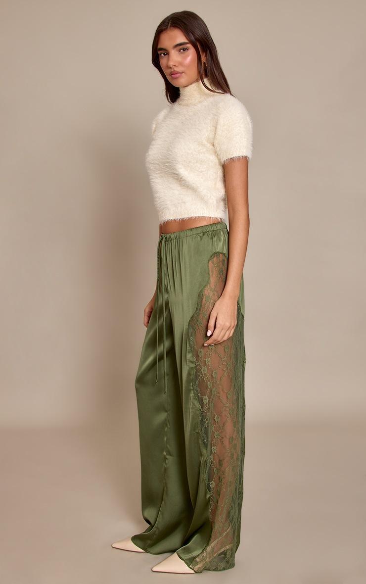 Pretty Little Thing Dark Olive Satin Lace Drawstring Pants