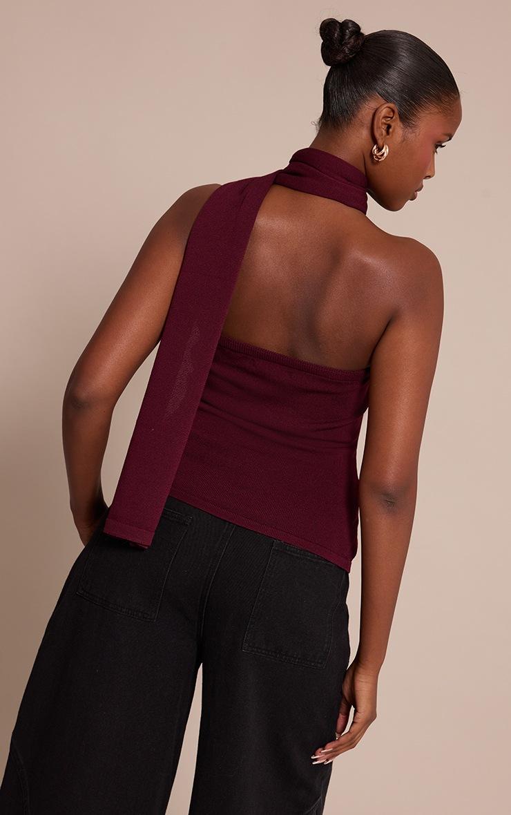 Pretty Little Thing Dark Plum Scarf Neck Detail Sleeveless Knitted Top