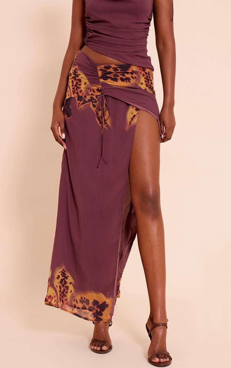 Pretty Little Thing Dark Purple Floral Print Chiffon Ruched Split Maxi Skirt
