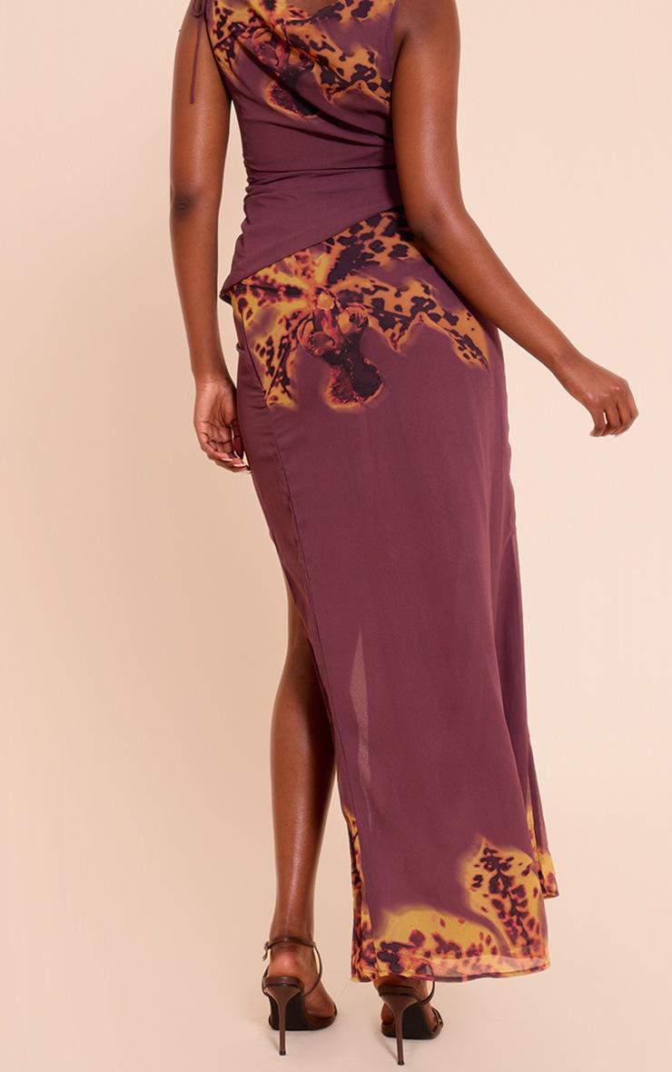 Pretty Little Thing Dark Purple Floral Print Chiffon Ruched Split Maxi Skirt