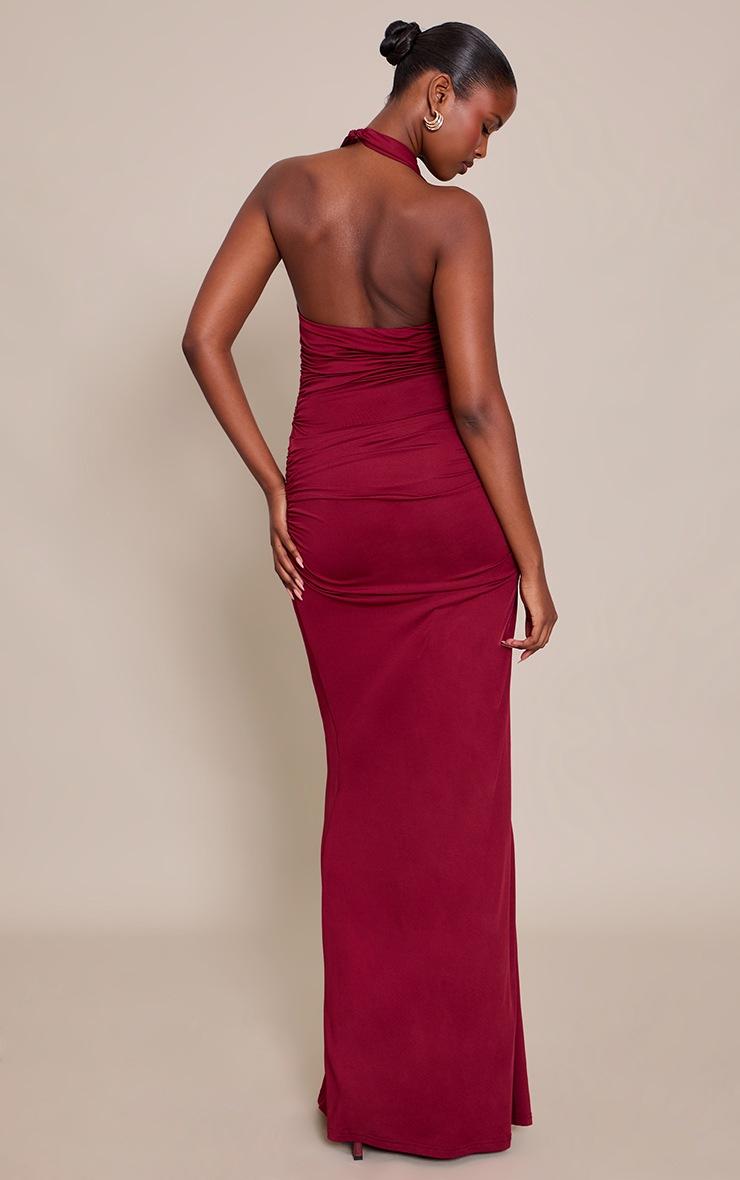 Pretty Little Thing Dark Red Slinky Halterneck Maxi Dress