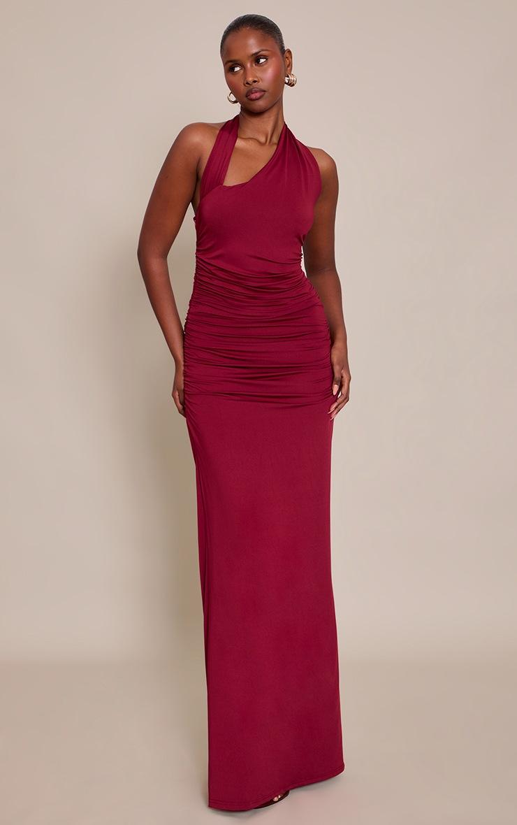 Pretty Little Thing Dark Red Slinky Halterneck Maxi Dress