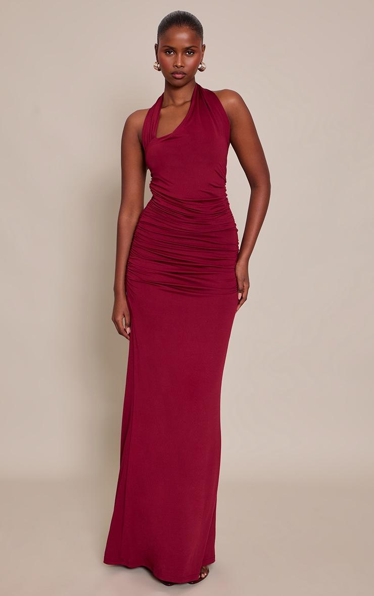 Pretty Little Thing Dark Red Slinky Halterneck Maxi Dress