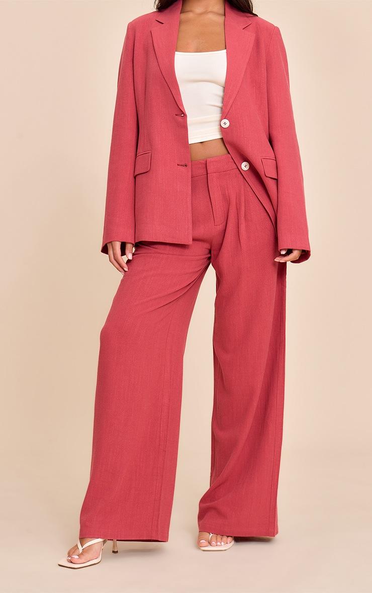Pretty Little Thing Dark Red Tailored Linen Wide Leg Pants