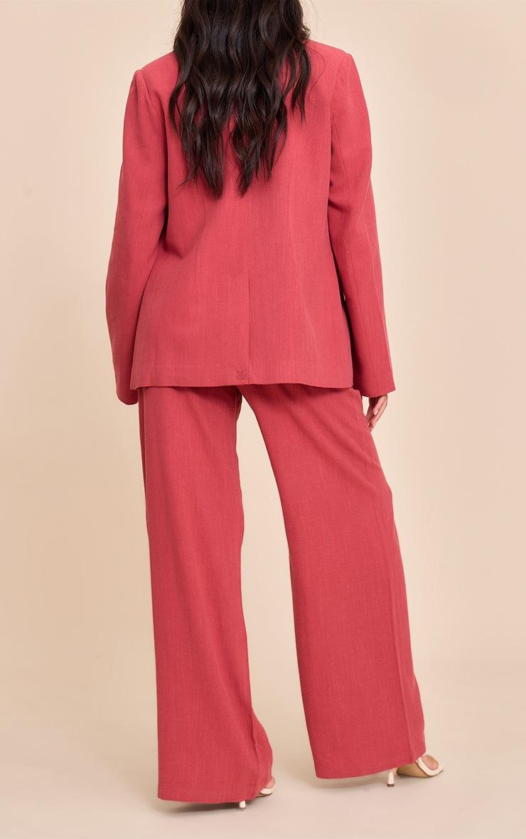 Pretty Little Thing Dark Red Tailored Linen Wide Leg Pants