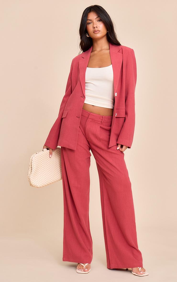 Pretty Little Thing Dark Red Tailored Linen Wide Leg Pants