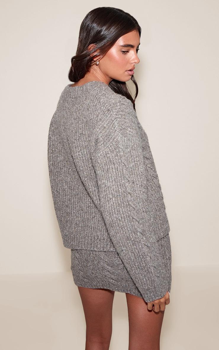 Pretty Little Thing Dark Taupe Cable Knit Button Through Cardigan