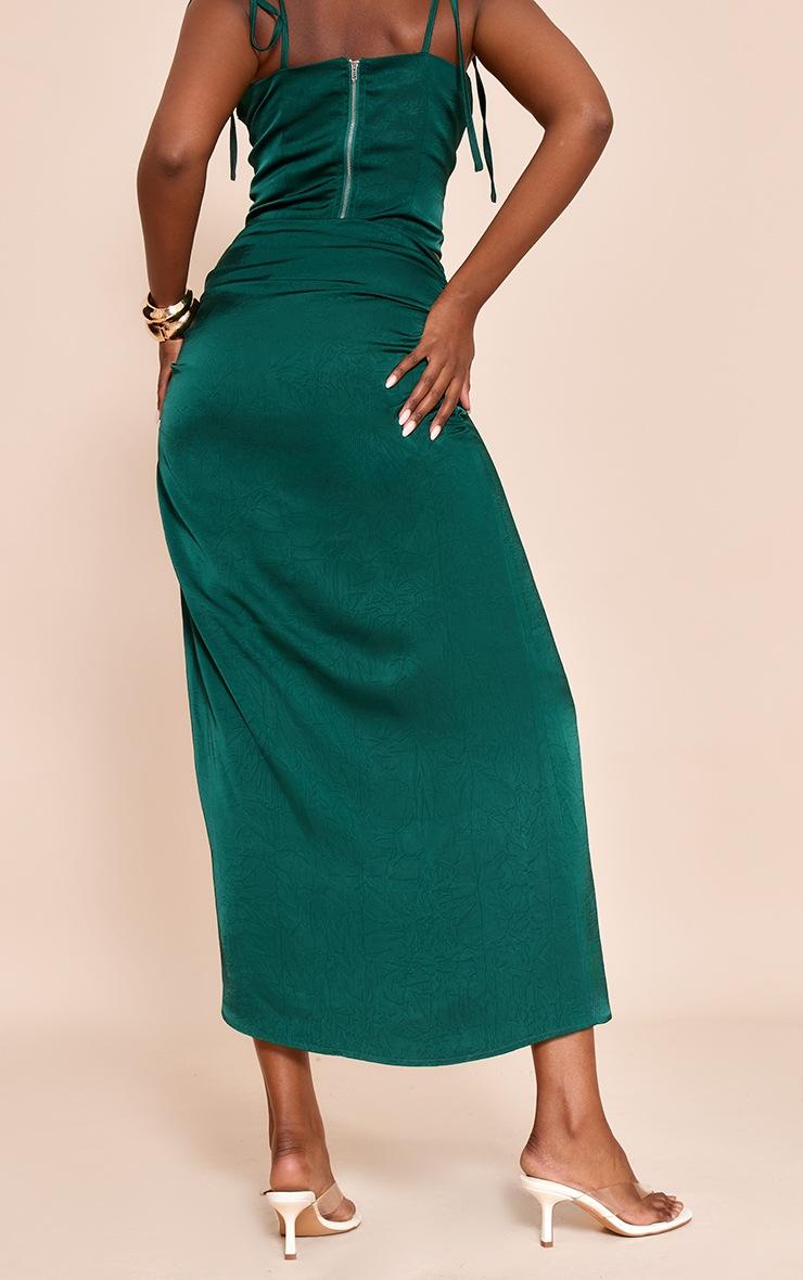 Pretty Little Thing Dark Teal Satin Ruched Fishtail Midaxi Skirt