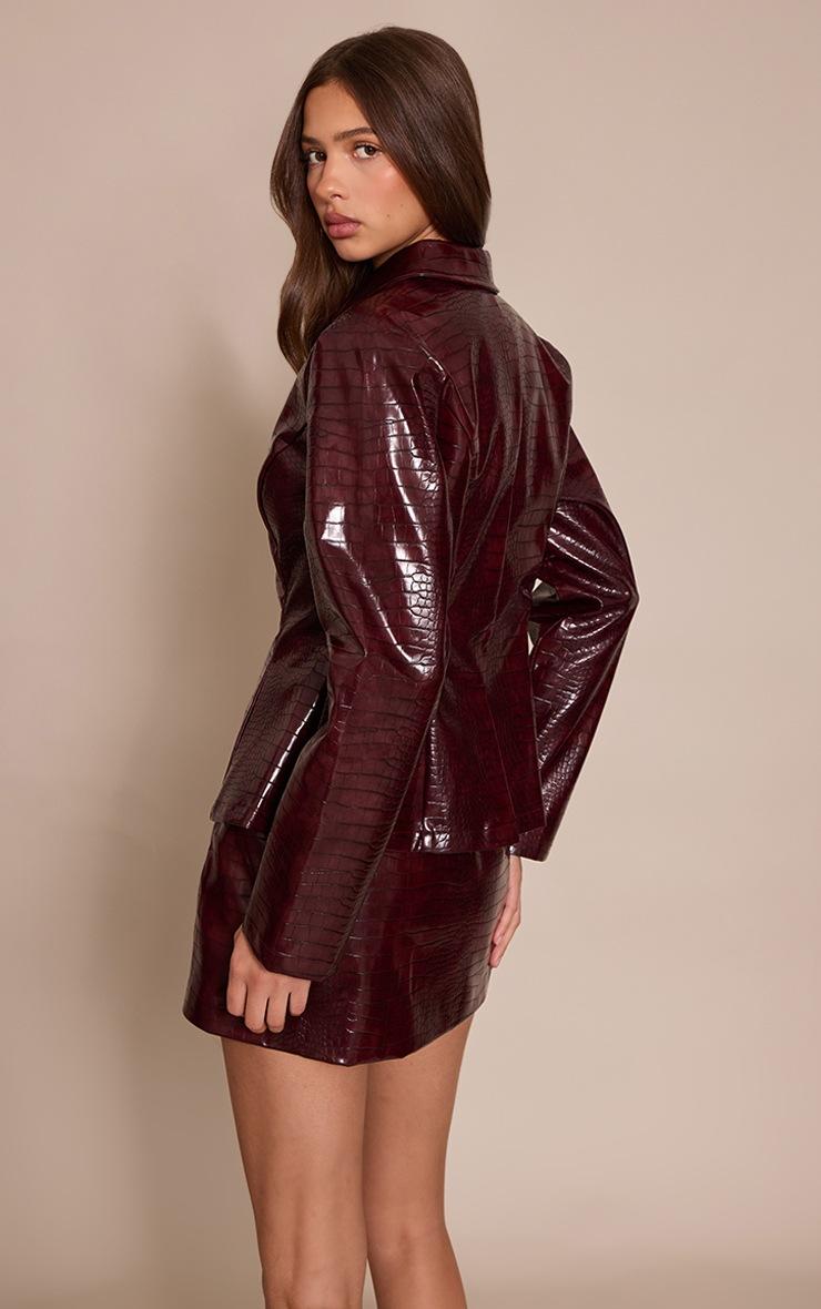 Pretty Little Thing Dark Wine Croc Faux Leather Mini Skirt