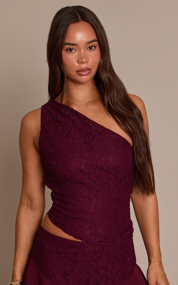 Pretty Little Thing Dark Wine Lace Asymmetrical Top