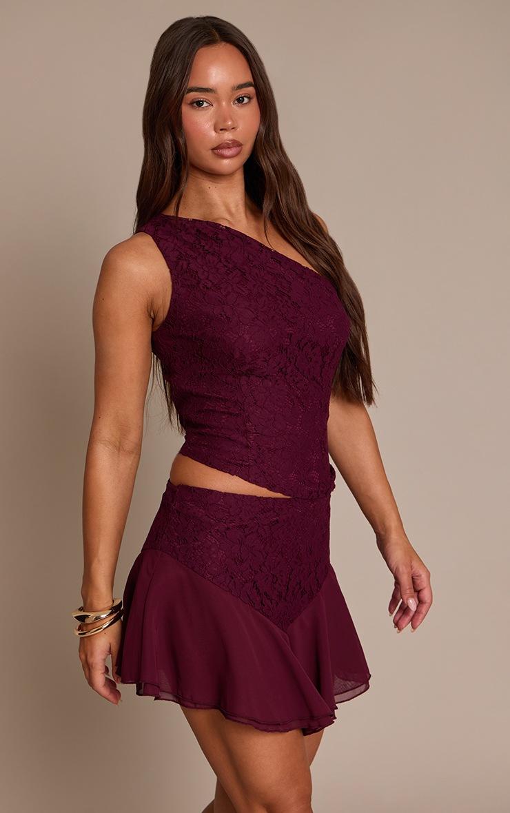 Pretty Little Thing Dark Wine Lace Frill Mini Skirt