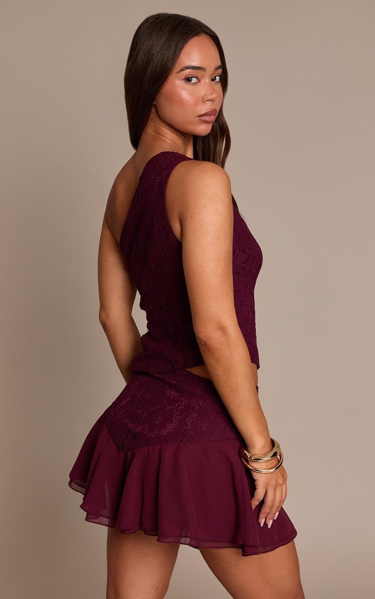 Pretty Little Thing Dark Wine Lace Frill Mini Skirt