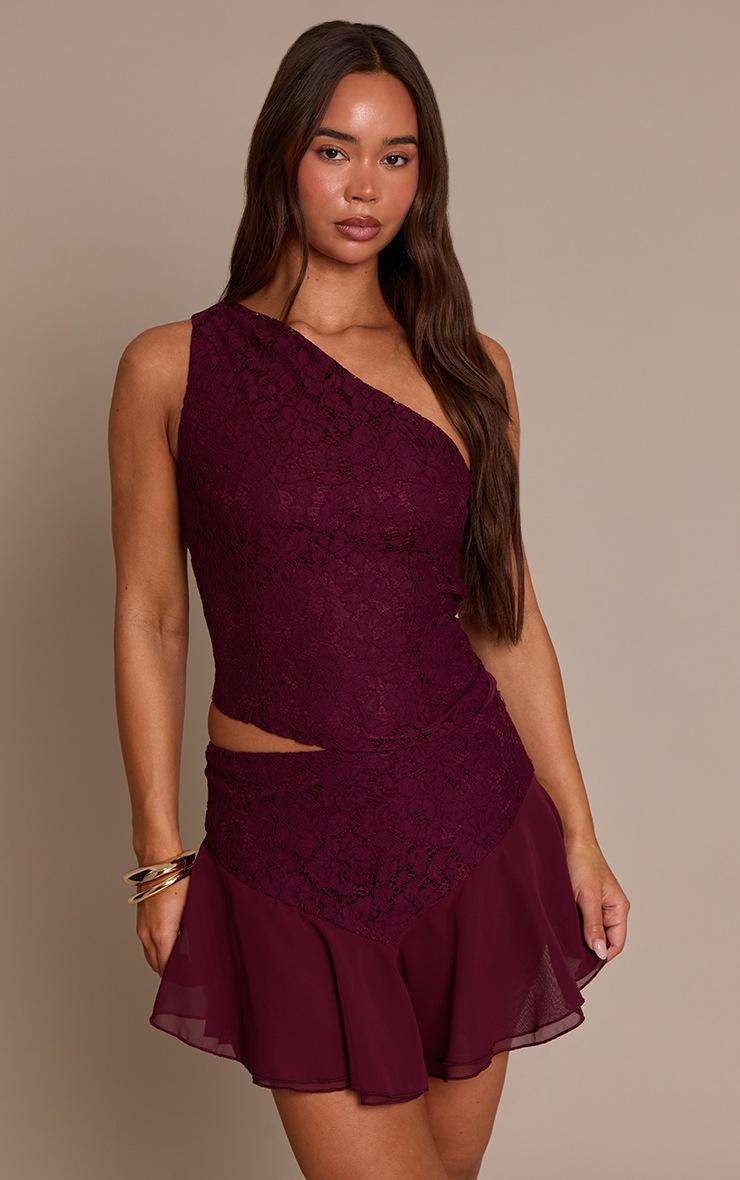 Pretty Little Thing Dark Wine Lace Frill Mini Skirt
