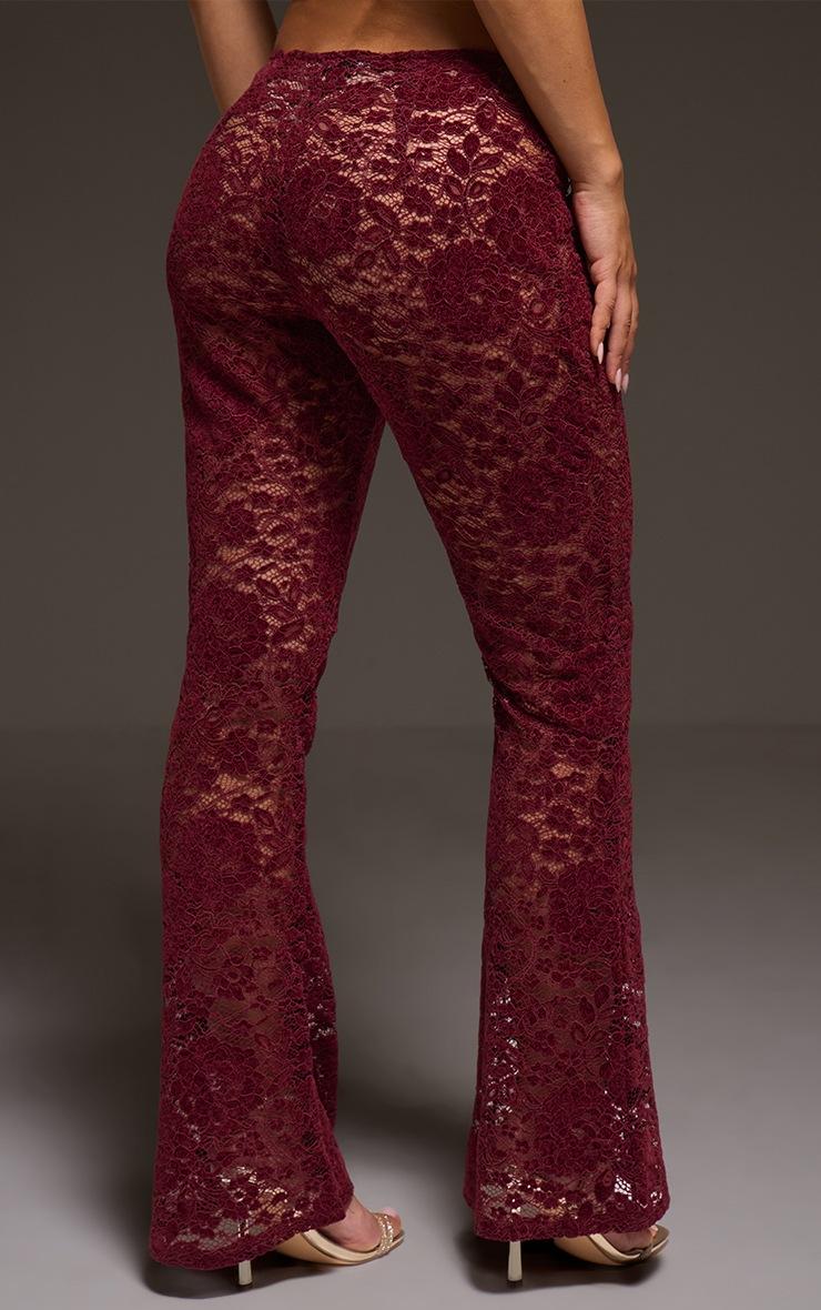 Pretty Little Thing Dark Wine Lace Mid Rise Skinny Flares