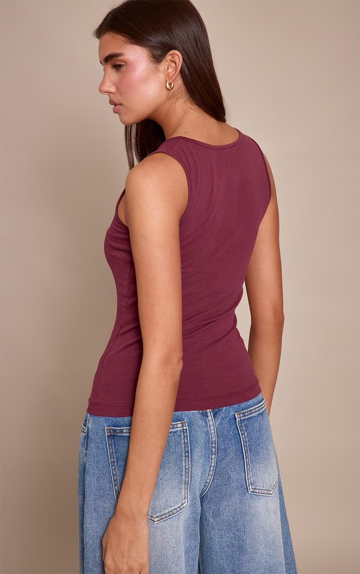 Pretty Little Thing Dark Wine Soft Cotton Plunge Neck Vest Top