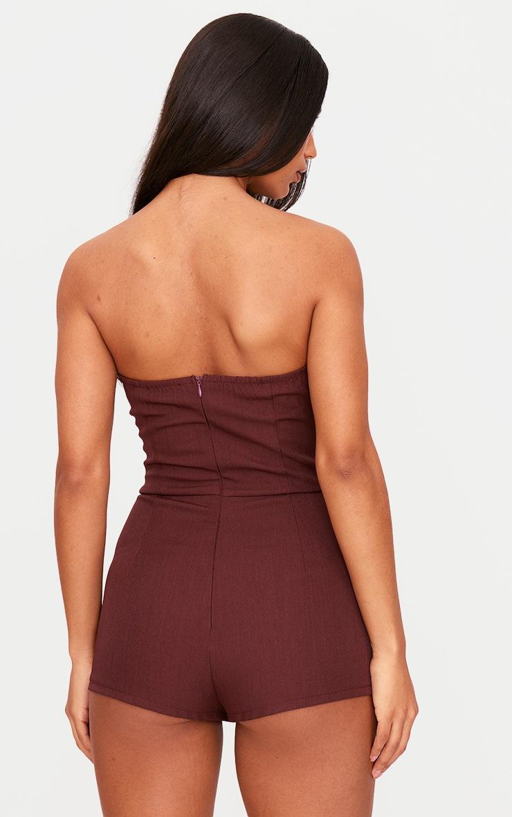 Pretty Little Thing Dark Wine Structured Woven Corset Detail Bandeau Romper
