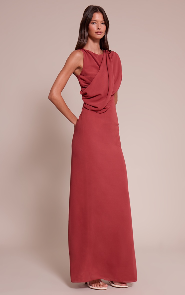 Pretty Little Thing Deep Blush Chiffon Wrap Detail Maxi Dress