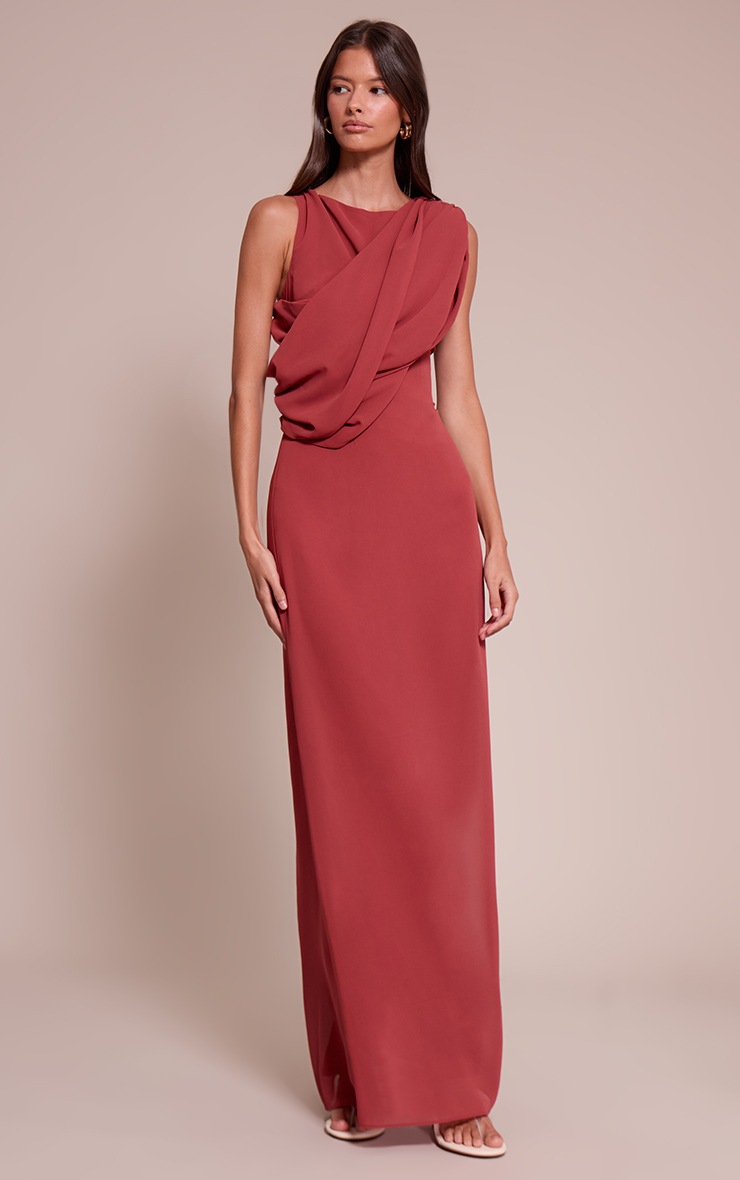 Pretty Little Thing Deep Blush Chiffon Wrap Detail Maxi Dress