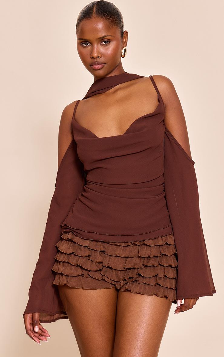 Pretty Little Thing Deep Chocolate Chiffon Drape Scarf Long Top