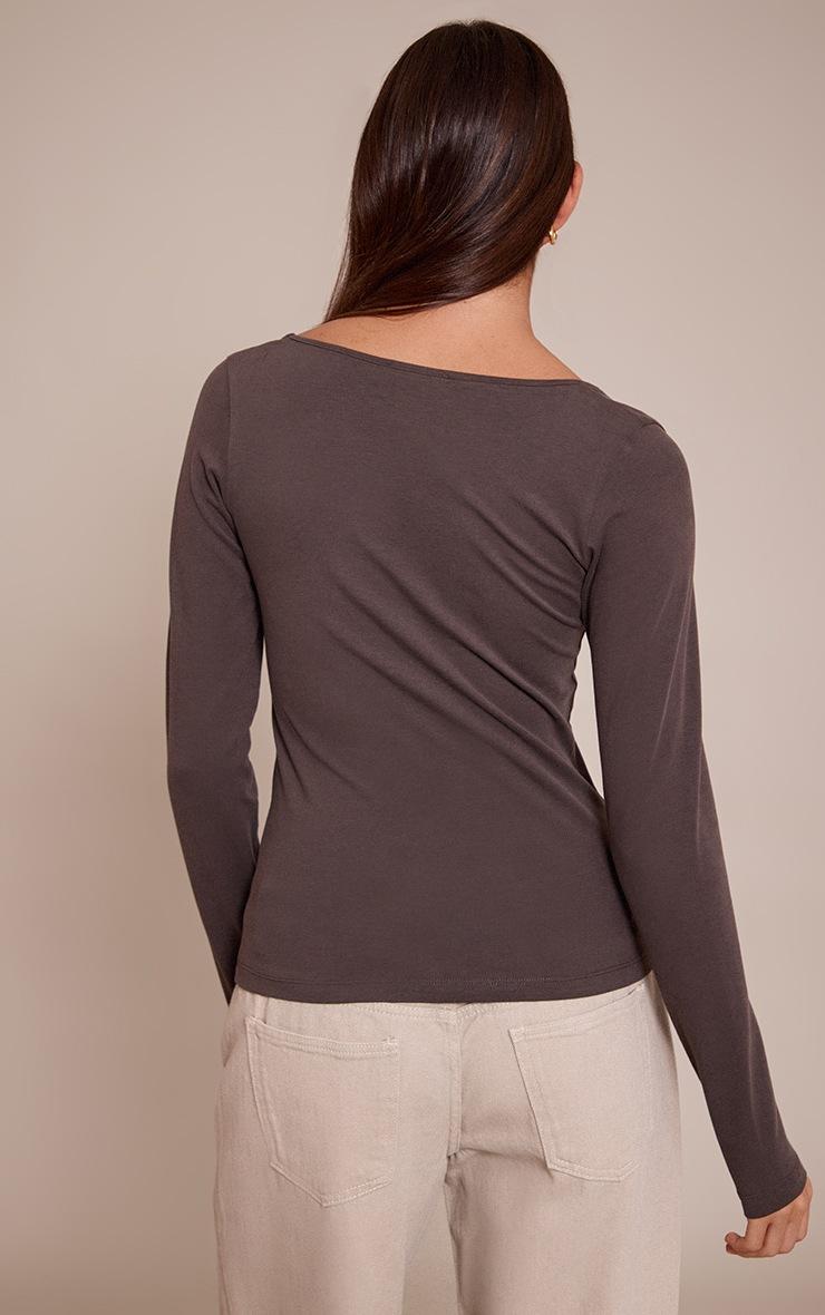 Pretty Little Thing Deep Chocolate Soft Cotton Scoop Neck Long Sleeve Top