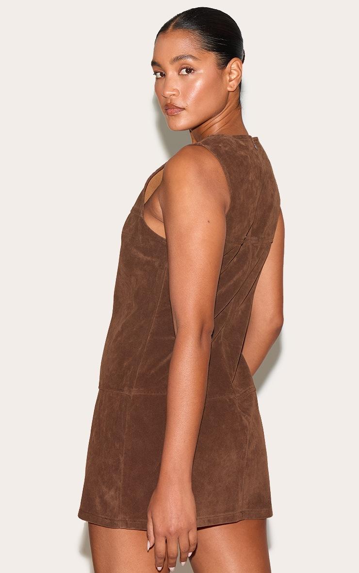 Pretty Little Thing Deep Chocolate Structured Faux Suede Seam Detail Sleeveless Shift Dress