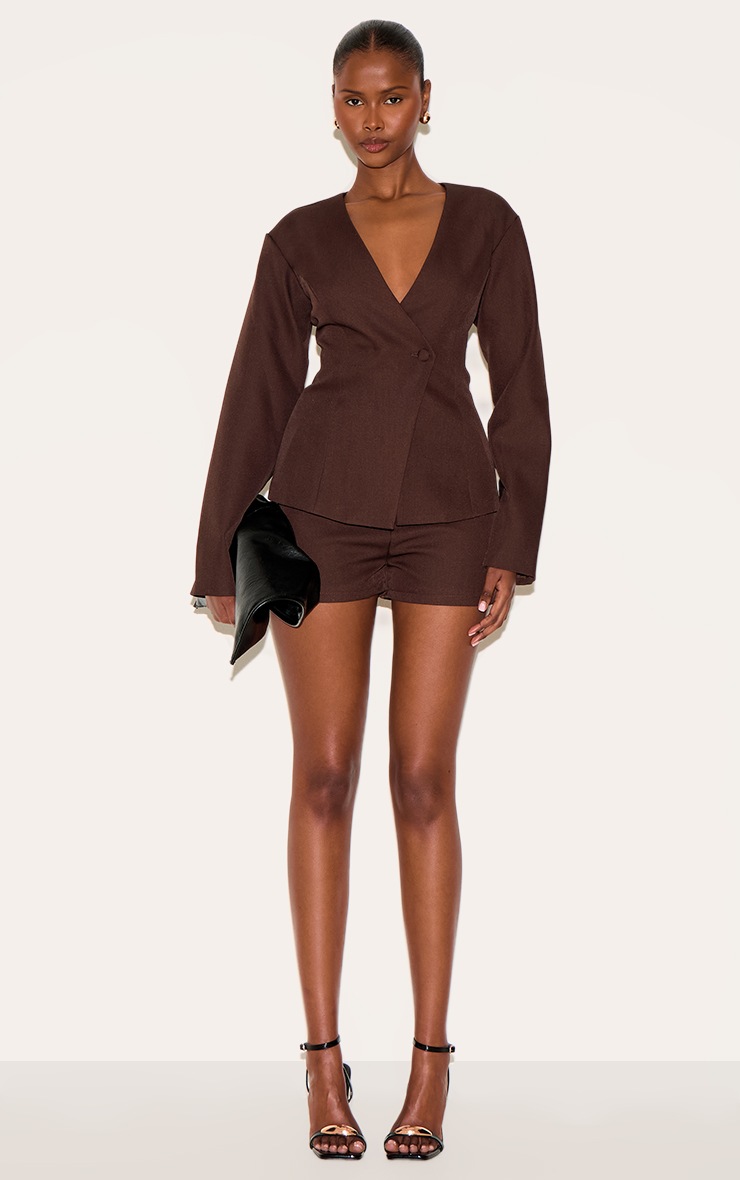 Pretty Little Thing Deep Chocolate Tailored Cinched Waist Asymmetric Blazer