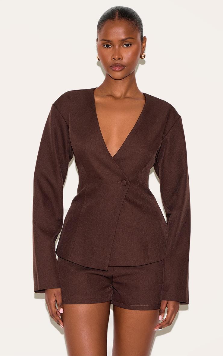 Pretty Little Thing Deep Chocolate Tailored Cinched Waist Asymmetric Blazer