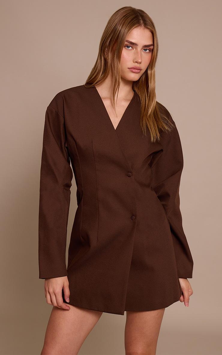 Pretty Little Thing Deep Chocolate Woven Balloon Sleeve Blazer Dress