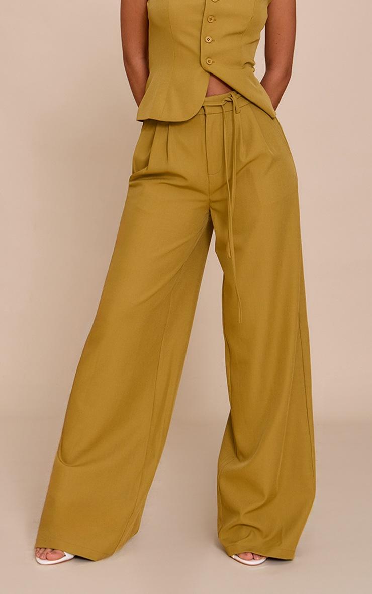Pretty Little Thing Deep Mustard Tailored Tie Detail Woven Wide Leg Pants