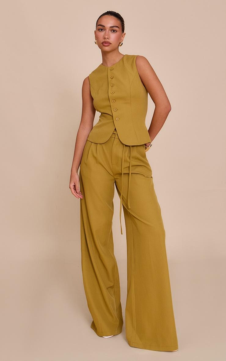 Pretty Little Thing Deep Mustard Tailored Tie Detail Woven Wide Leg Pants