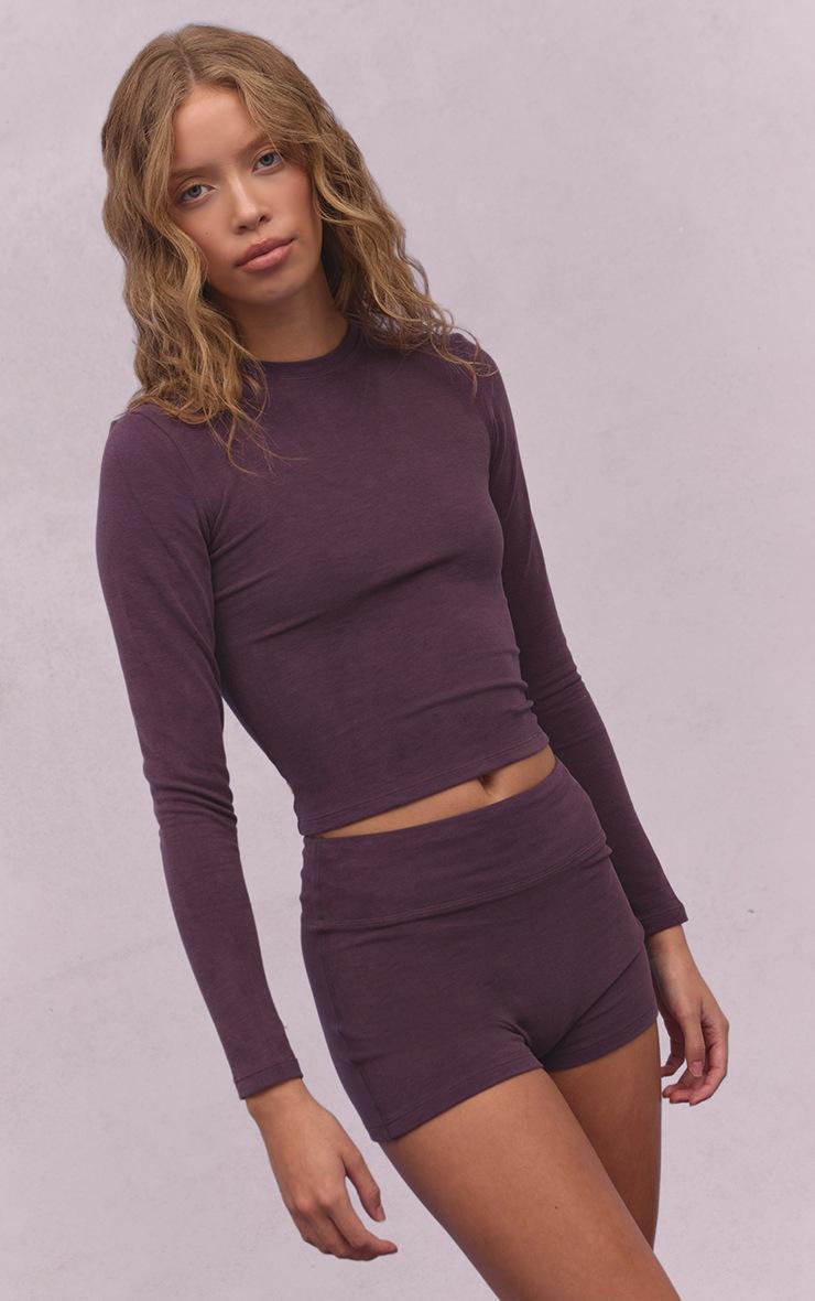 Pretty Little Thing Deep Plum Melange Soft Cotton Long Sleeve Top