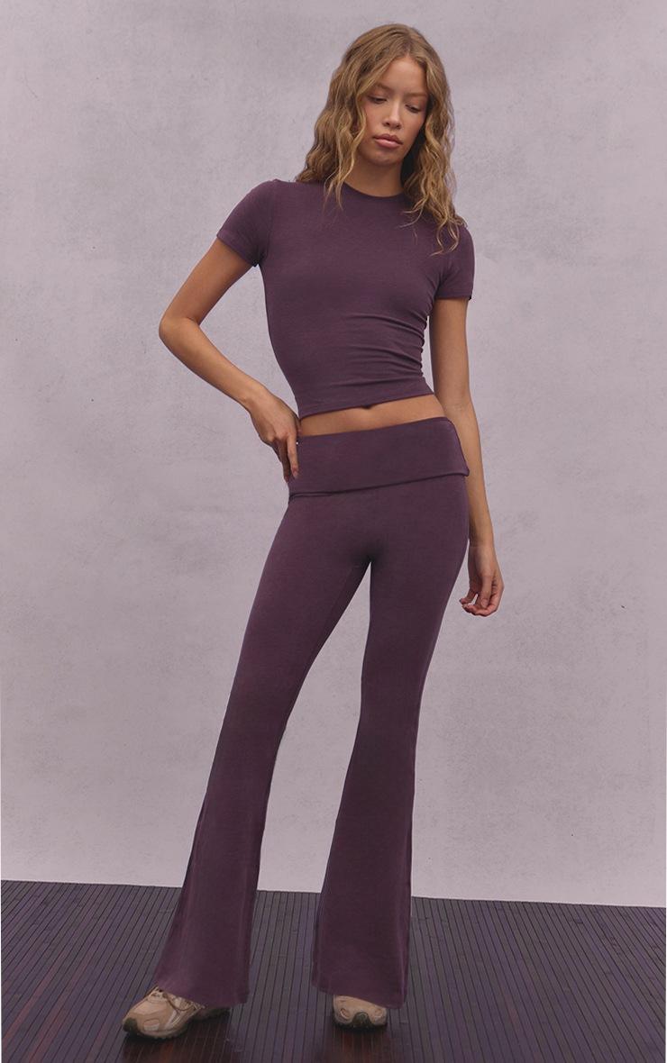 Pretty Little Thing Deep Plum Melange Soft Cotton Short Sleeve Top