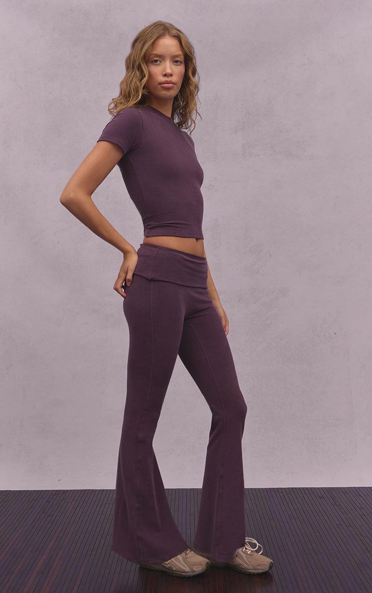 Pretty Little Thing Deep Plum Melange Soft Cotton Yoga Pant
