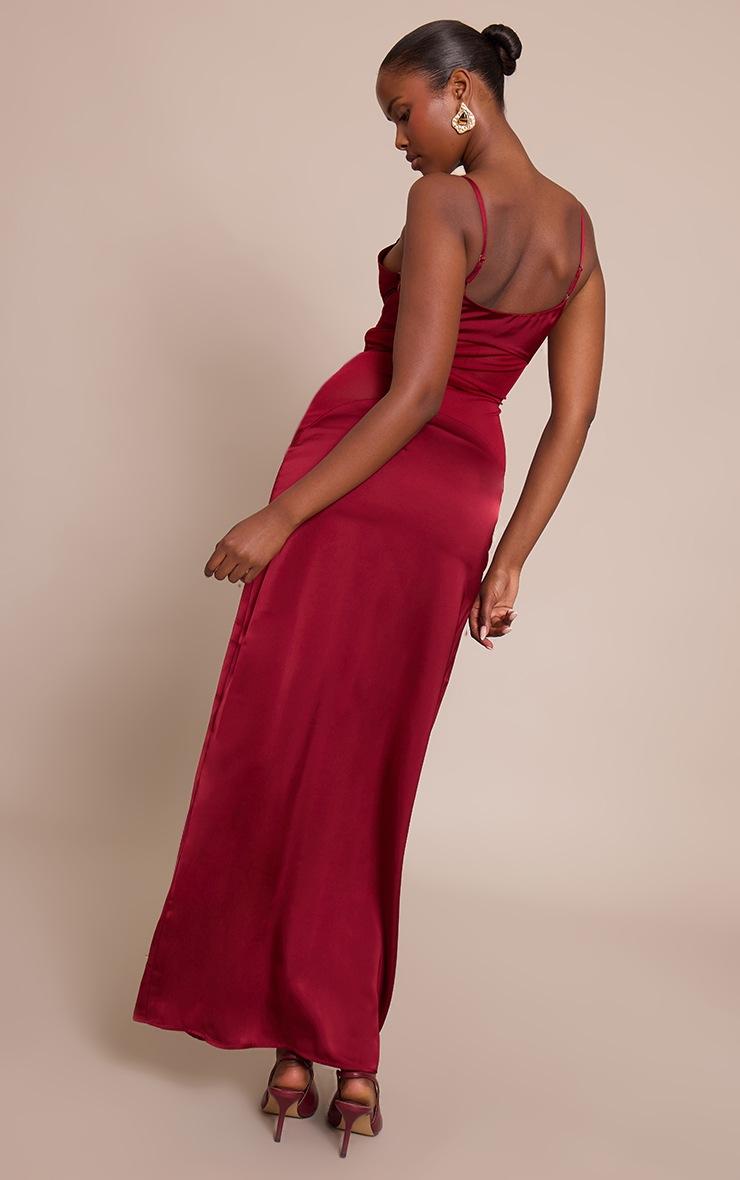 Pretty Little Thing Deep Plum Satin Scoop Neck Mesh Detail Maxi Dress