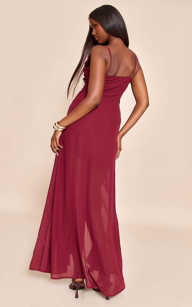 Pretty Little Thing Deep Red Chiffon Frill Plunge Strappy Maxi Dress