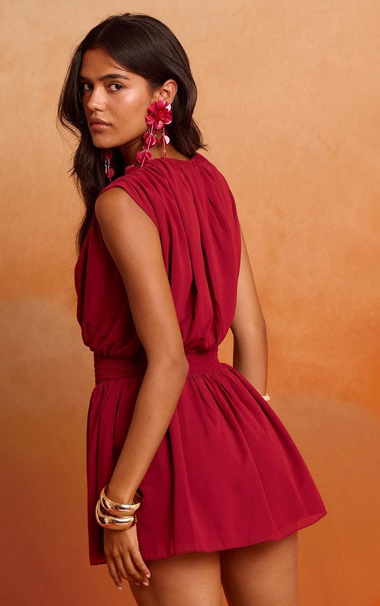 Pretty Little Thing Deep Red Chiffon Shirred Mini Dress