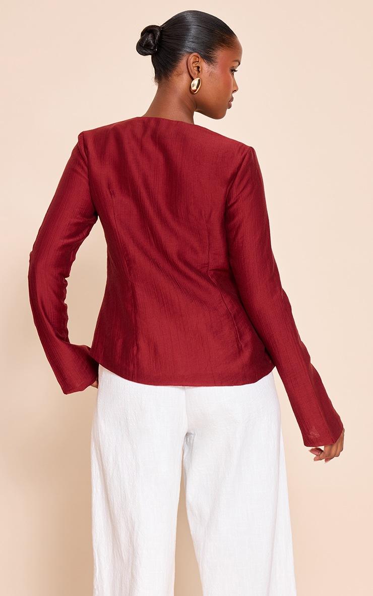 Pretty Little Thing Deep Red Textured Hook & Eye Flare Sleeve Shirt