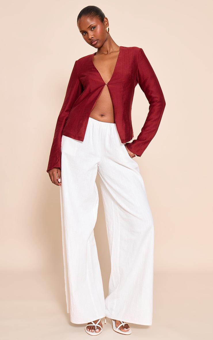 Pretty Little Thing Deep Red Textured Hook & Eye Flare Sleeve Shirt