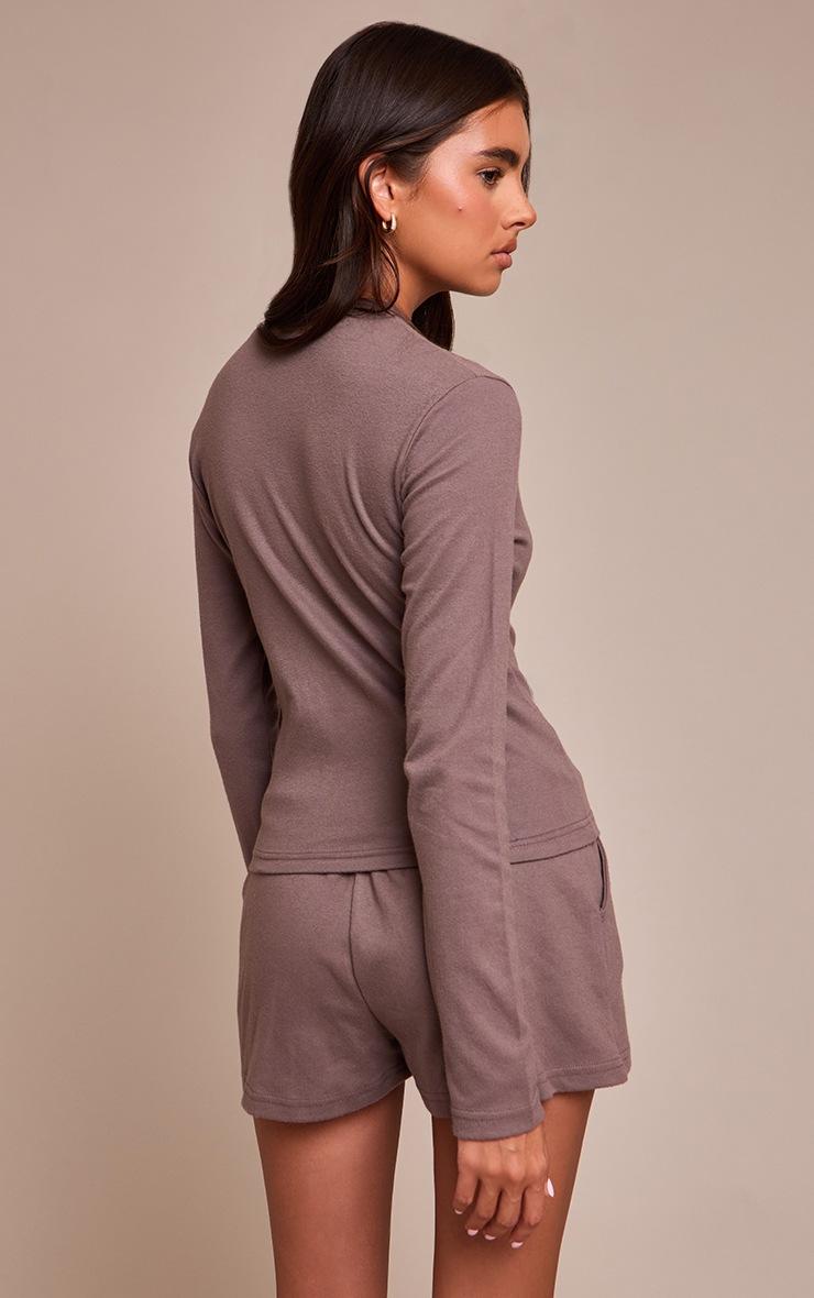 Pretty Little Thing Deep Taupe Button Up Soft Touch Top