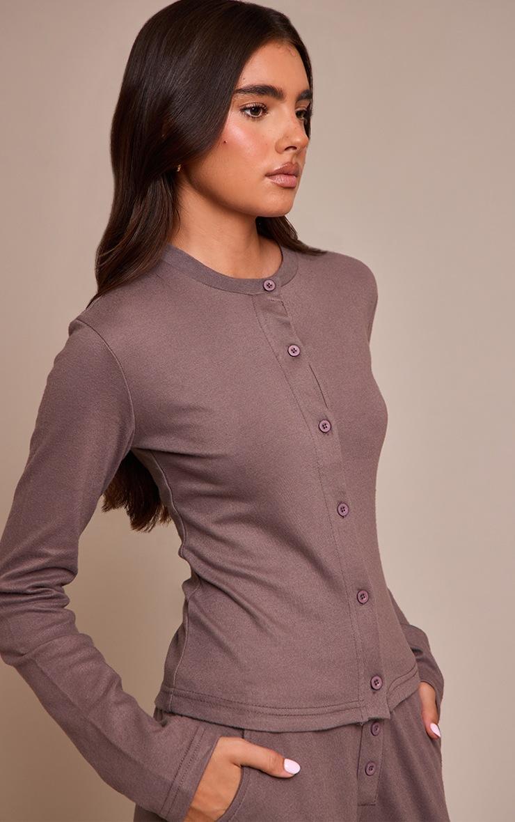 Pretty Little Thing Deep Taupe Button Up Soft Touch Top