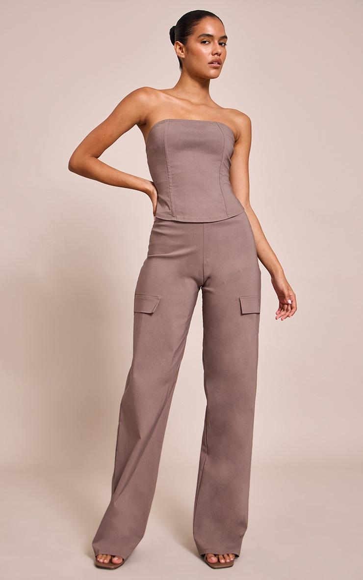 Pretty Little Thing Deep Taupe Stretch Woven Bandeau Corset